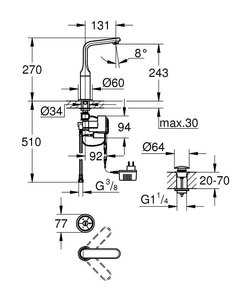 36277000 Смеситель цифровой для раковины Grohe Veris F-digital хром - Вид №1