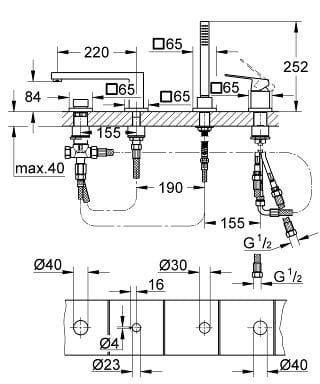 Набор для ванны с 4 отверстиями и ручным душем Grohe Eurocube ARCH-00114357 - Вид №7
