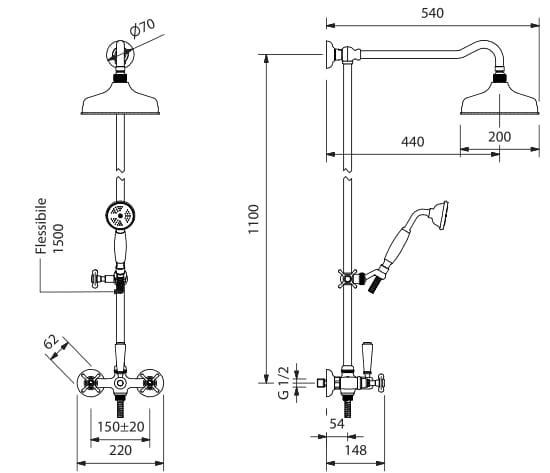 Настенная душевая колонна с ручным душем Park Avenue Джеймс ARCH-00037304 - Вид №2