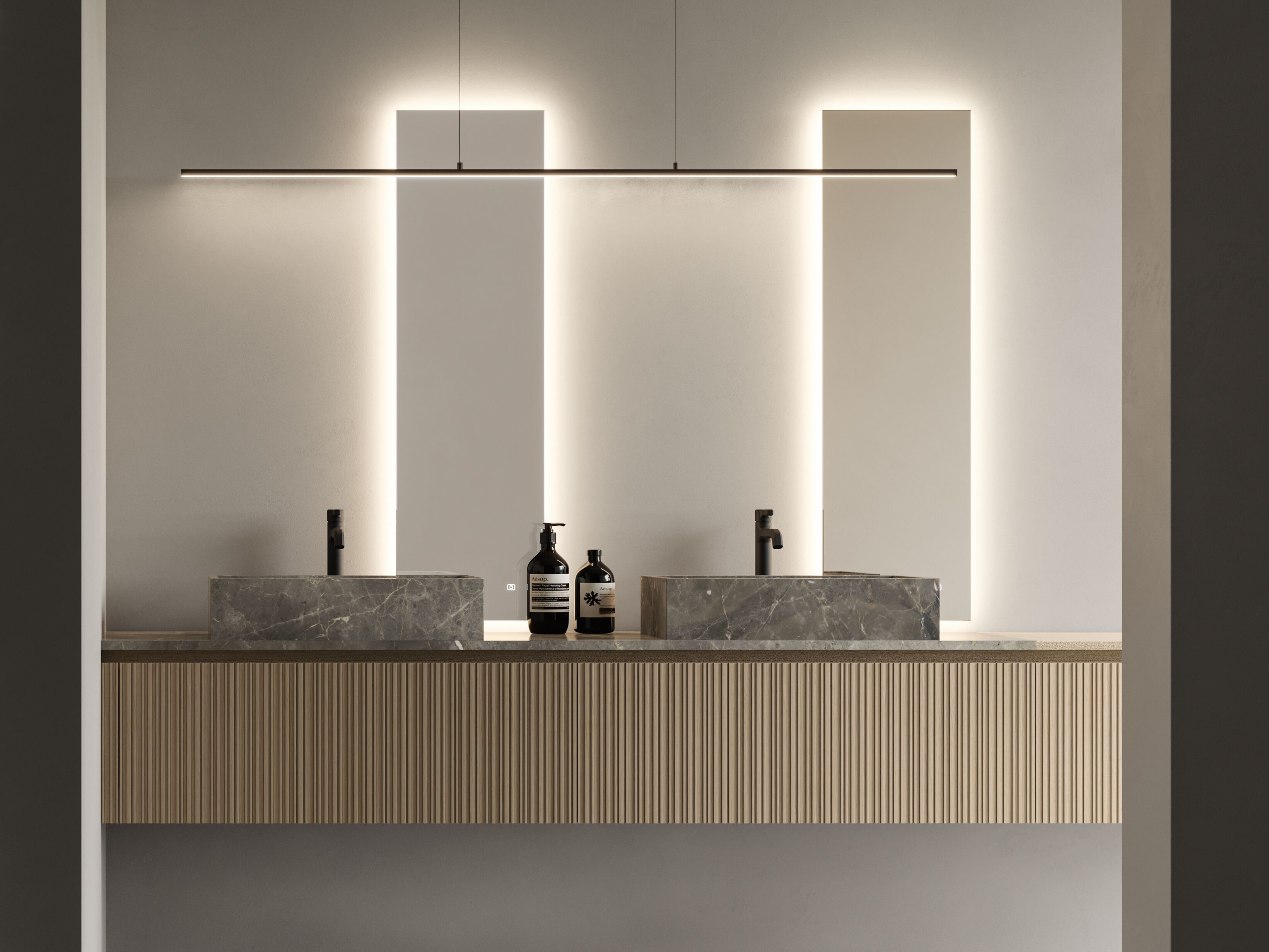 Дубовый двойной подвесной умывальник с зеркалом Ideagroup ViaCondotti ARCH-00021788