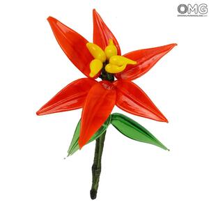 4271 ORIGINALMURANOGLASS Декоративная красная орхидея - муранское стекло OMG 15 см