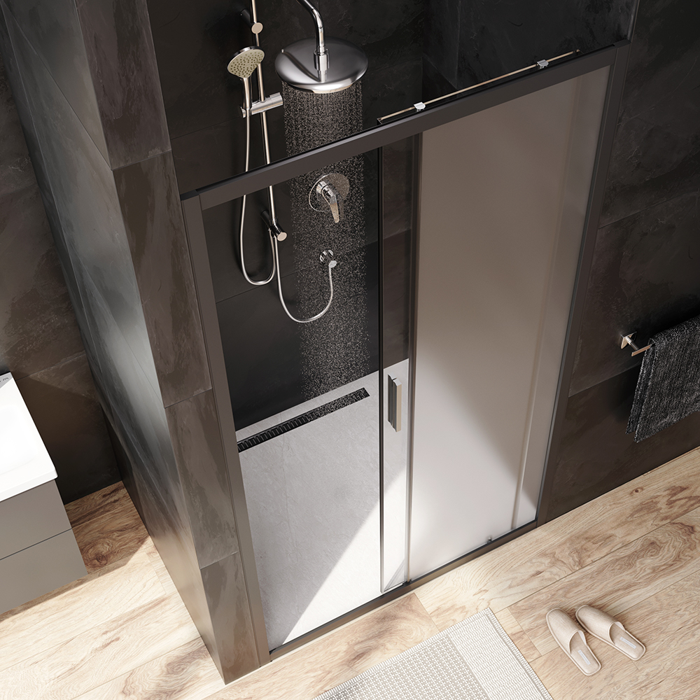 W90G-110-1-195BM Solo Дверь душевая 110х195 стекло матовое профиль черный матовый AM.PM Gem - Вид №1