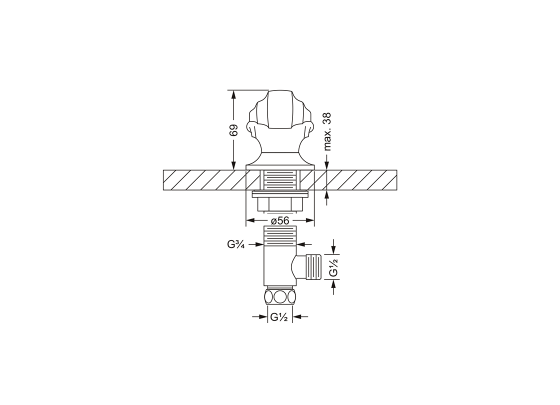 Боковой вентиль ½", для горячей воды JOERGER Muschel 601.10.345.000 - Вид №1