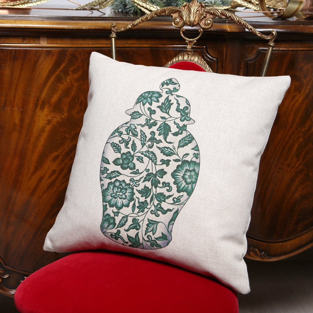 Декоративная подушка 45х45 см бело-зеленая "Антик Грин" "Китайская ваза 3" BYOBJECT РИСУНОК 00-3873549 Белый;зеленый Object Desire  - Вид №2