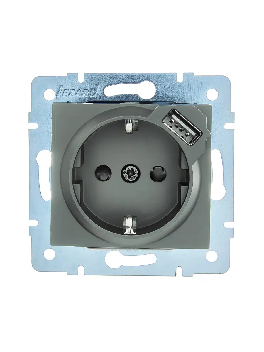 ASTI Розетка с/з + USB разъём платина механизм LEZARD 7081-3588-181