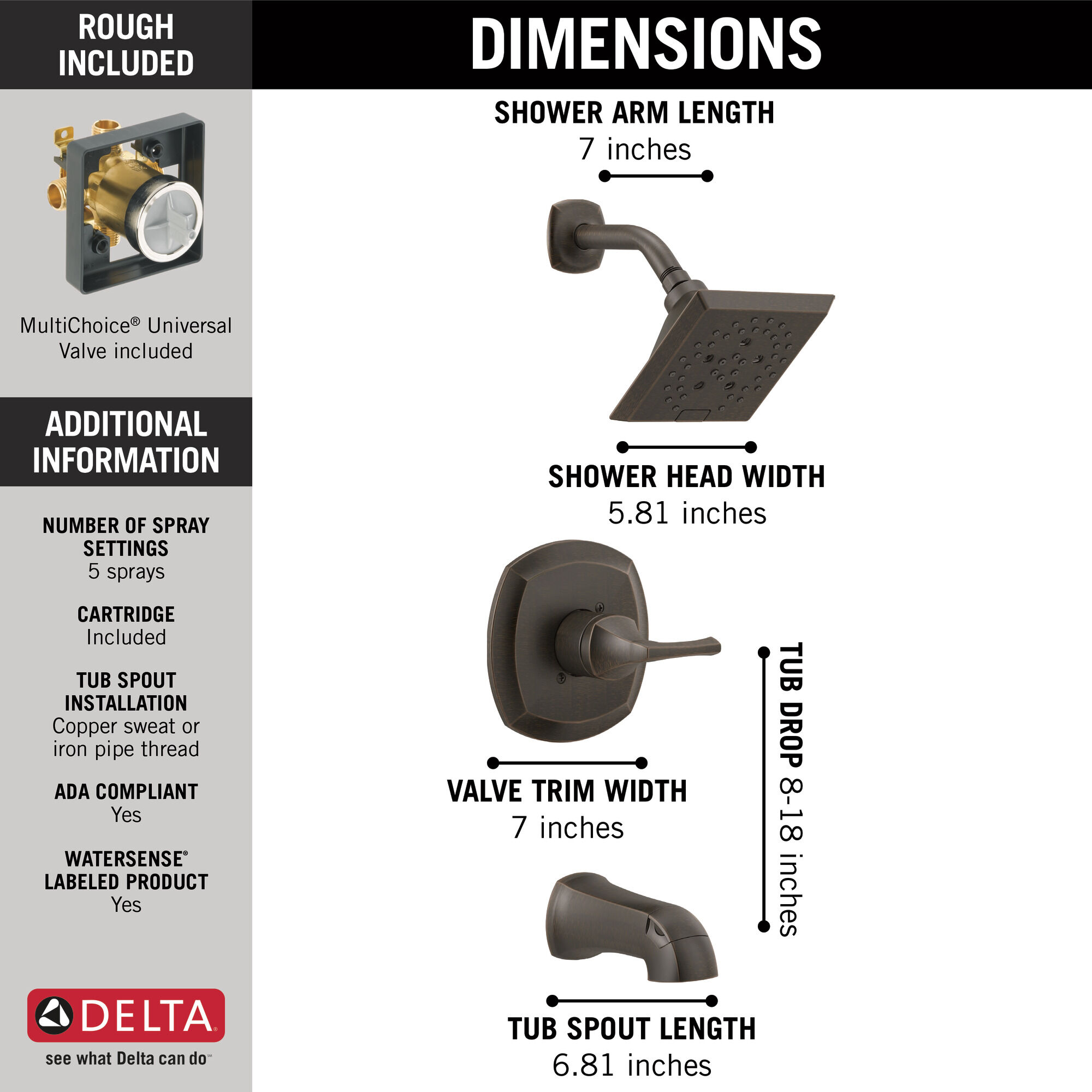 Монитор серии 14 H2Okinetic для ванны и душа Delta Faucet 144770-RB - Вид №2