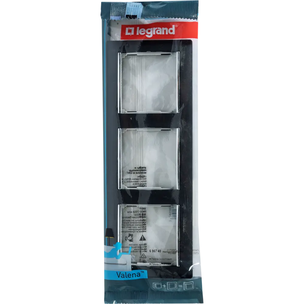 Рамка для розеток и выключателей Legrand Valena 3 поста, цвет ноктюрн/серебряный штрих STLM-2163796 - Вид №3