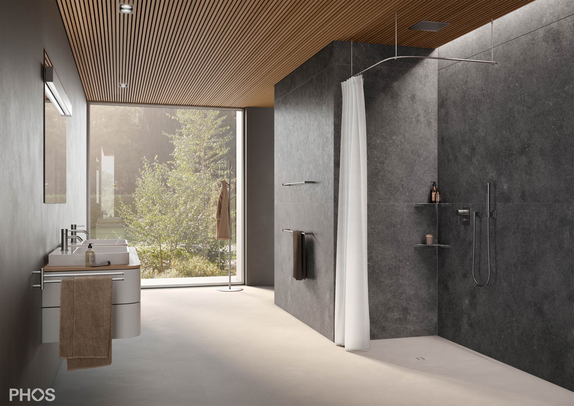 DSB300-1150F Карниз для душевой занавески четверть круга с радиусом дуги 30 см, 115 x 115 см для крепления к потолку PHOS  - Вид №4