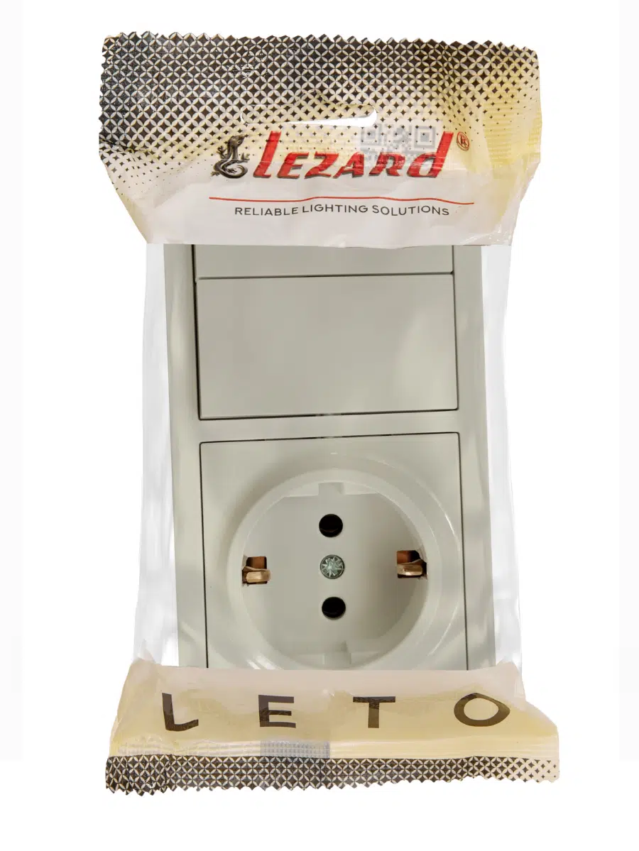 LETO Выключатель двойной и розетка с/з, крем горизонталь LEZARD 752-0300-170BKP - Вид №3