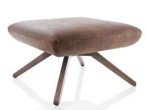 Кожаный пуф с пепельной основой