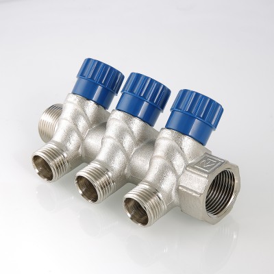 VTc.560.N.0503 Коллектор с регулирующими вентилями и наружной резьбой Valtec 3/4", 3 х 1/2"  - Вид №1