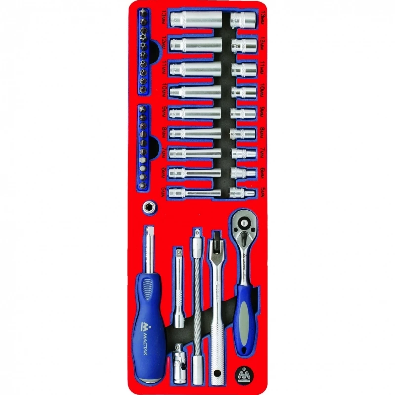 МАСТАК Набор торцевых головок 1/4 с принадлежностями, ложемент, 45 предметов Верстакофф 5-002045