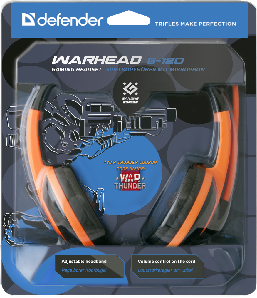 64099 игровая гарнитура warhead g-120 черный + оранжевый, кабель 2 м Defender Santreyd  - Вид №6