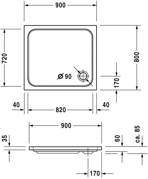 Duravit Поддон для душа прямоугольный из акрила D-code 720105 - Вид №1