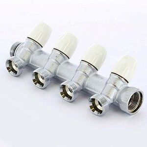 Коллектор НВ 3/4' MAXIMA с вентилями усиленный хромированный TIEMME 4 выхода 3/4'ЕК 50мм