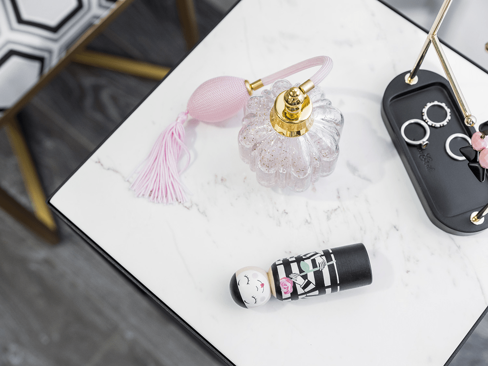 Приставной столик черный с мраморным топом 31 см FOR MISS  264006 Серый;черный  - Вид №1