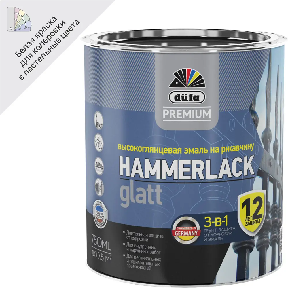 Эмаль по ржавчине Dufa Hammerlack гладкая цвет белый 0.75 л 88234347 STLM-2091523 