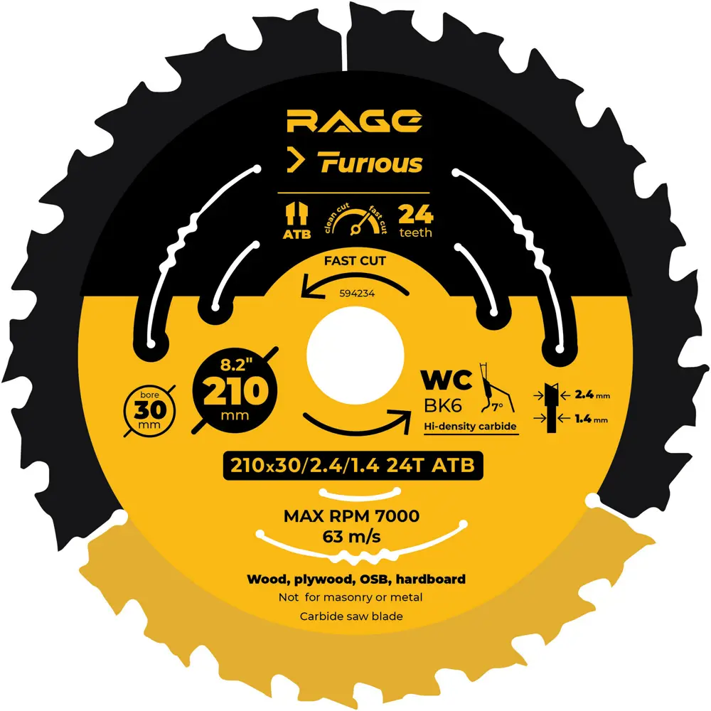 Пильный диск Rage Furious для скоростной резки дерева 88928407