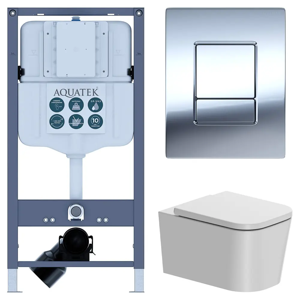 Комплект инсталляции Aquatek Pneumo N 49 с безободковым унитазом AM.PM Moxie клавиша Aquatek Pnn-0000002 серая Pneumo N49 STLM-2151219