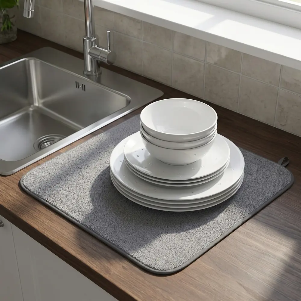 Коврик для сушки посуды KONSENSA 44x42 см микрофибра цвет серый STLM-2206427 - Вид №6