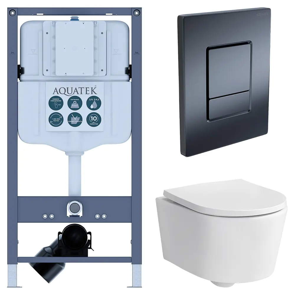 Комплект инсталляции Aquatek Pneumo N 49 с безободковым унитазом Sensea Neo клавиша Aquatek Pnn-0000004 чёрная Pneumo N49 STLM-2073714