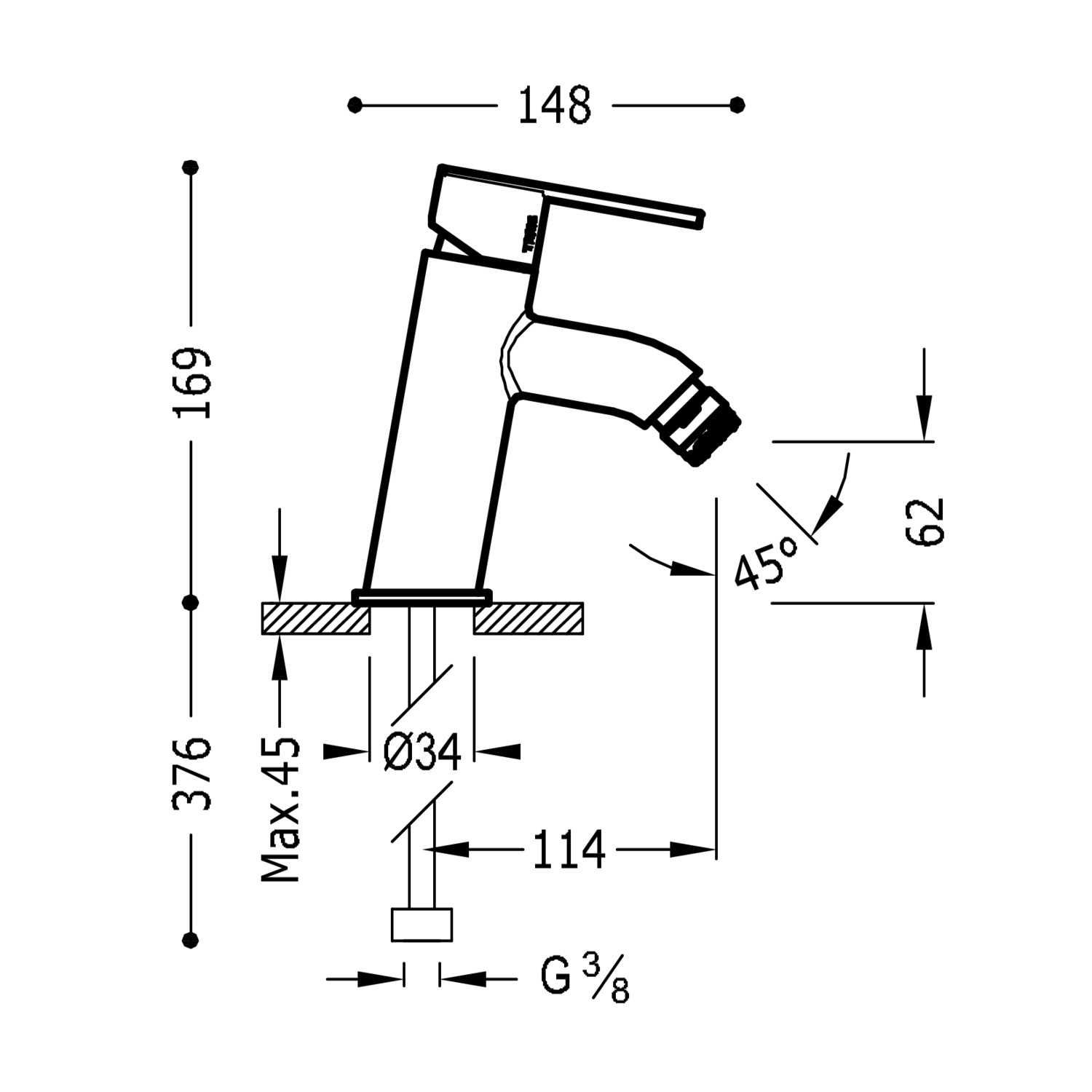 Смеситель для биде LEX-ALP с наклонной ручкой и автоматическим сливом-186920 TRES - Вид №1