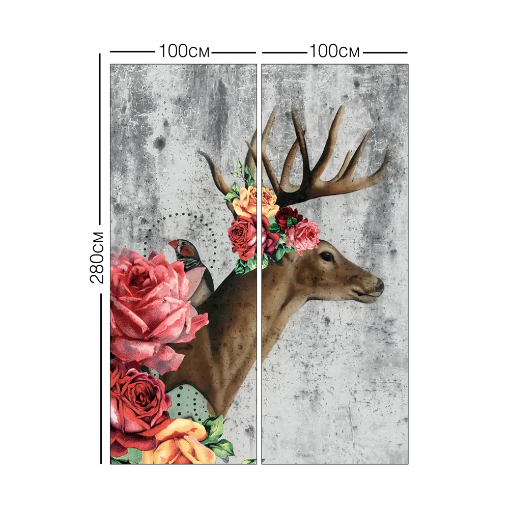 Фотообои 3D Flizart «Олень с розами», флизелиновые, 200x280 см FBRUSH STLM-2013232 - Вид №4
