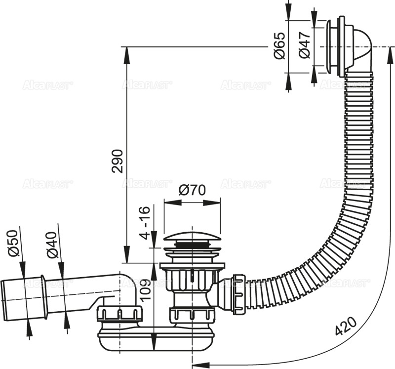 Сифон для душевого поддонa CLICK/CLACK, металл ALCAPLAST A503KM - Вид №1