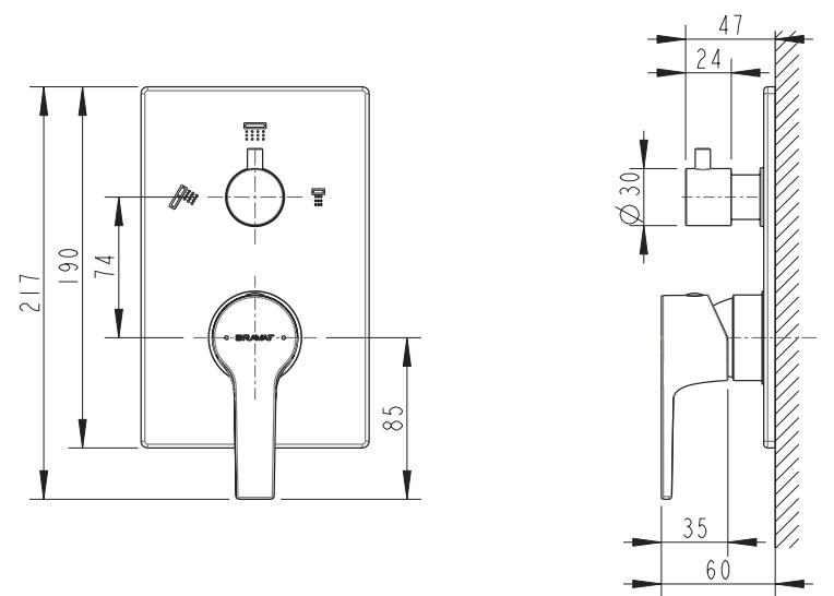 Встраиваемый смеситель (3-функц.) PROLATE P69218CP-3-ENG bravat - Вид №1