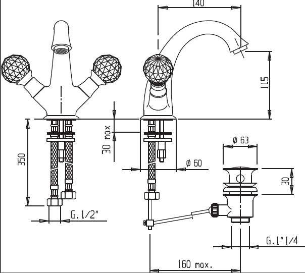 Смеситель для раковины с донным клапаном CEZARES ATLANTIS-LS1-03/24-Sw/M - Вид №1