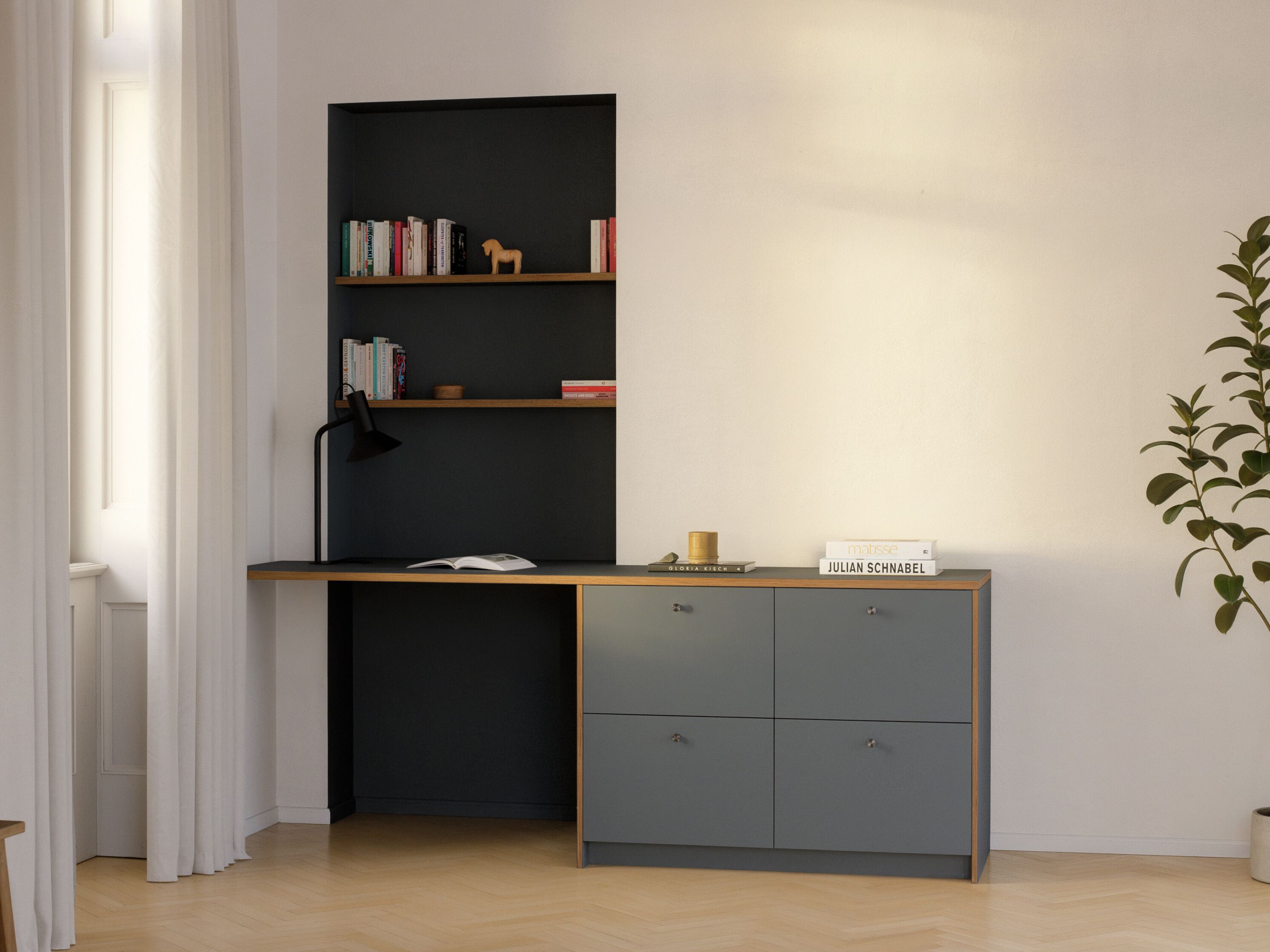 Стол из линолеума с полками Neuvermoebelt SMART LINE FURNITURE ARCH-00071885 - Вид №1