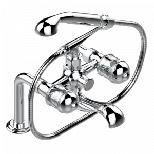 U4E-13G Смеситель для ванны/душа устанавливаемый на борту на два отверстия с душем и шлангом - 150 мм между центрами Thg-paris Duomo Хромированный