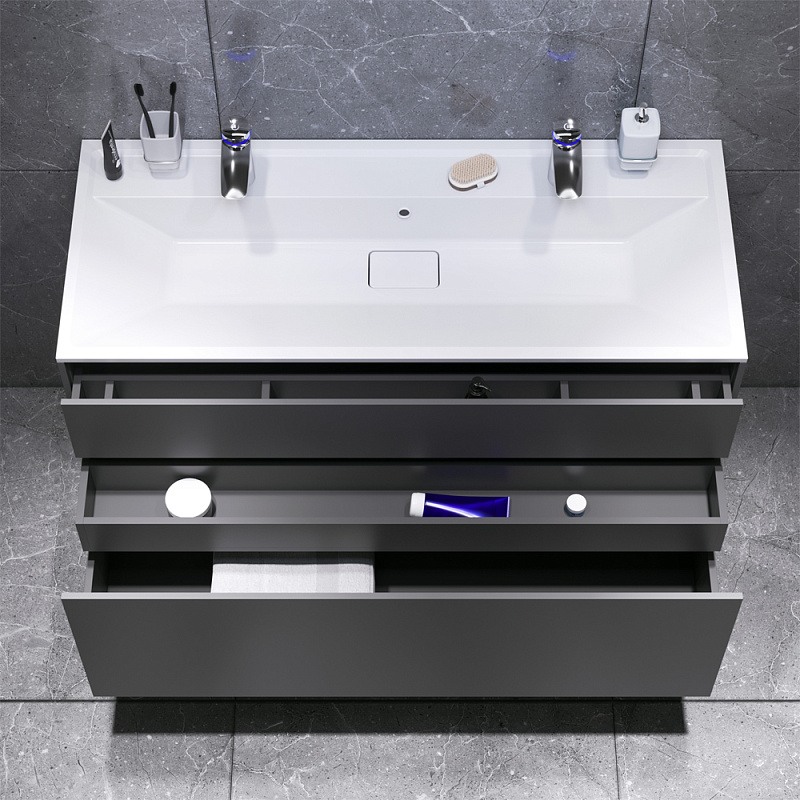 M50AFHX1203GM INSPIRE V2.0 База под раковину подвесная 120 см 3 ящика push-to-open графит мато AM.PM Inspire 2.0  - Вид №1