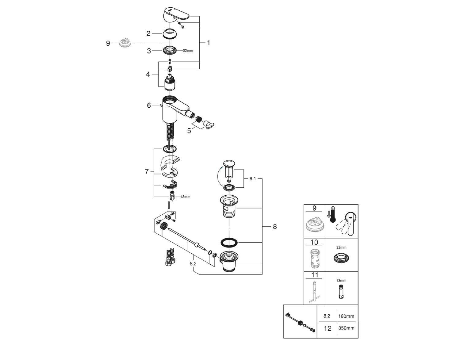Однорычажный смеситель для биде с поворотным горлышком Grohe Eurosmart Cosmopolitan ARCH-00118197 - Вид №3