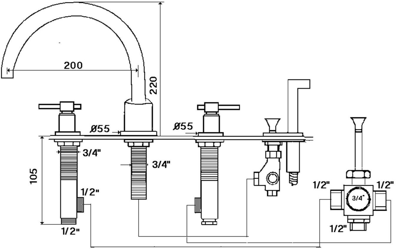 rvb Комплект для ванны с ручным душем на 4 отверстия Dynamic 4027.11.71 - Вид №1