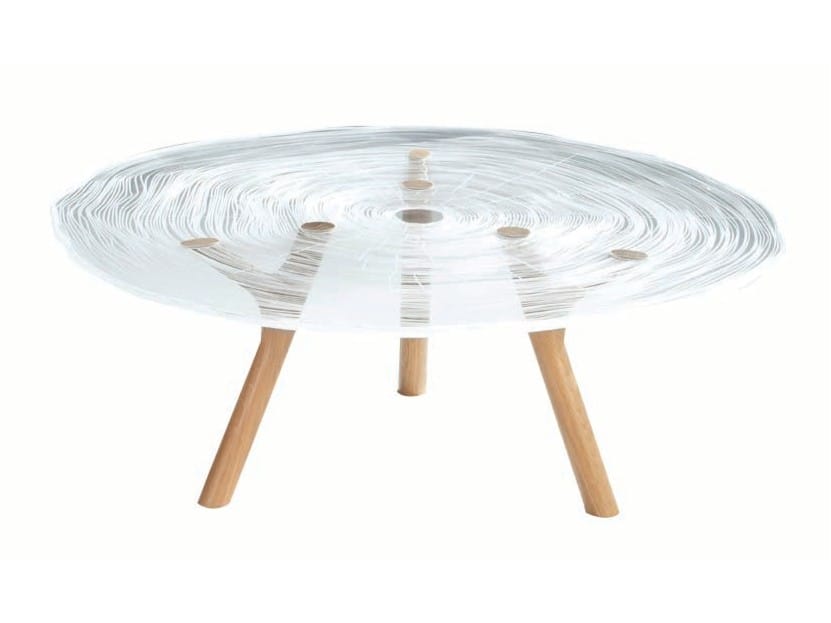 Круглый журнальный столик с дубовым основанием и столешницей из Altuglas® ROCHE BOBOIS PLEXIWOOD ARCH-00098661
