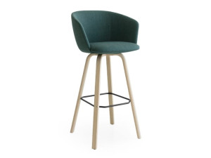 Высокий тканевый стул с подставкой для ног и деревянным основанием