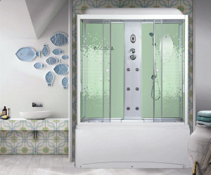 Душевая кабина NG-3150-01 (1500х700х2200) высокий поддон(56см) стекло МОЗАИКА