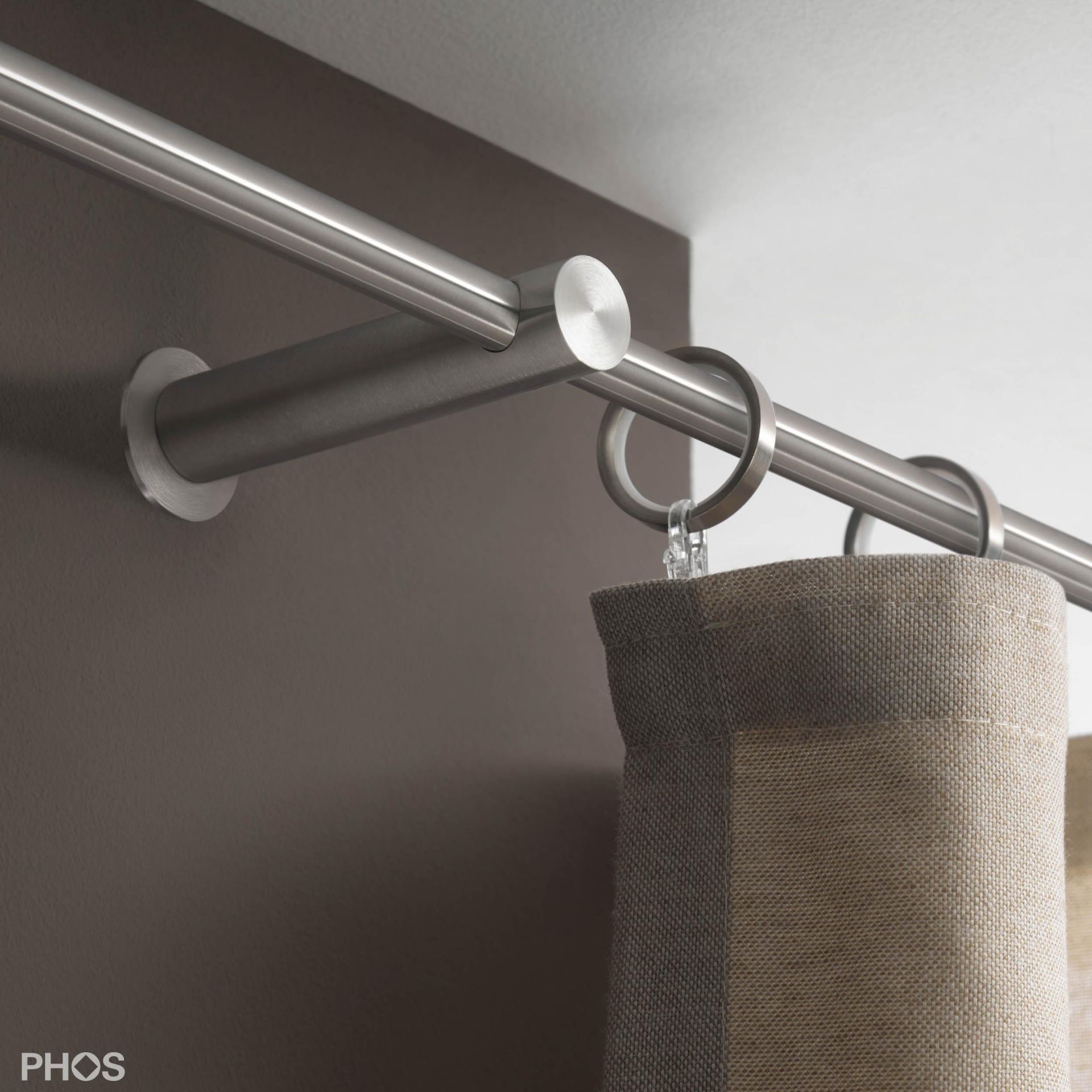 VS20-100-2200 Комплект карнизов: 220 см с 2 держателями и 1 держателем карниза в качестве центральной опоры (среднее расстояние от стены) PHOS  - Вид №2