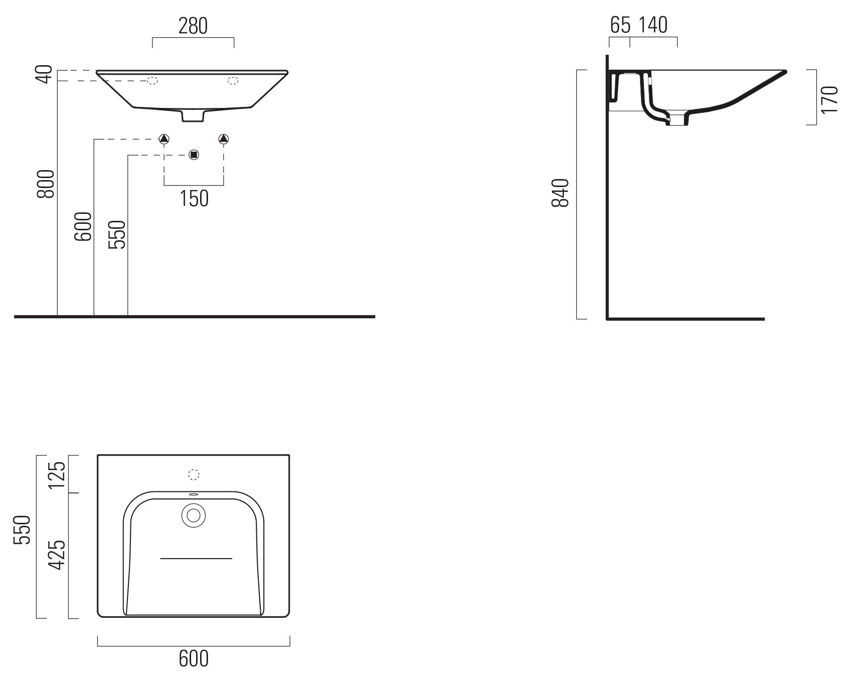 Керамическая прямоугольная подвесная раковина GSI ceramica Community ARCH-00125193 - Вид №5