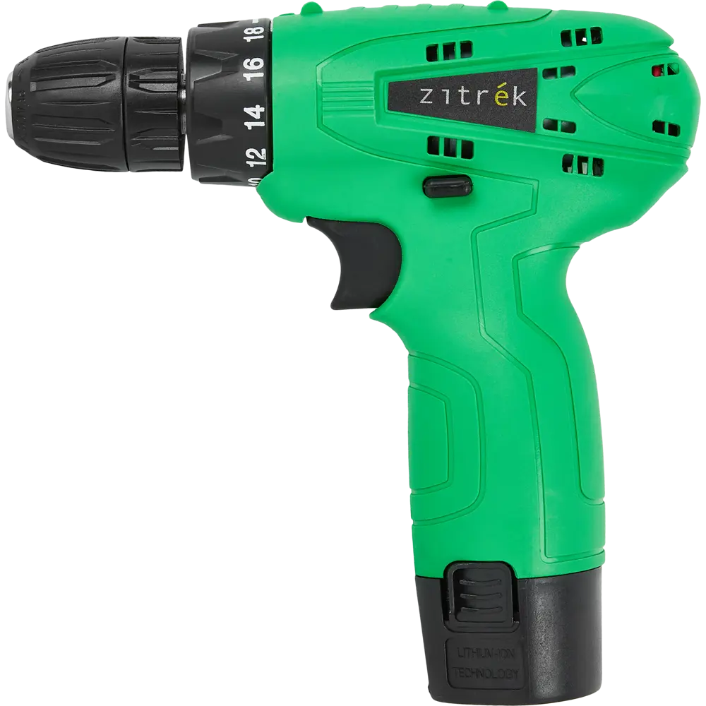 Дрель-шуруповерт аккумуляторная Zitrek Green 12-Li, 12 В Li-ion 2x1.5 Ач STLM-2062743 - Вид №1