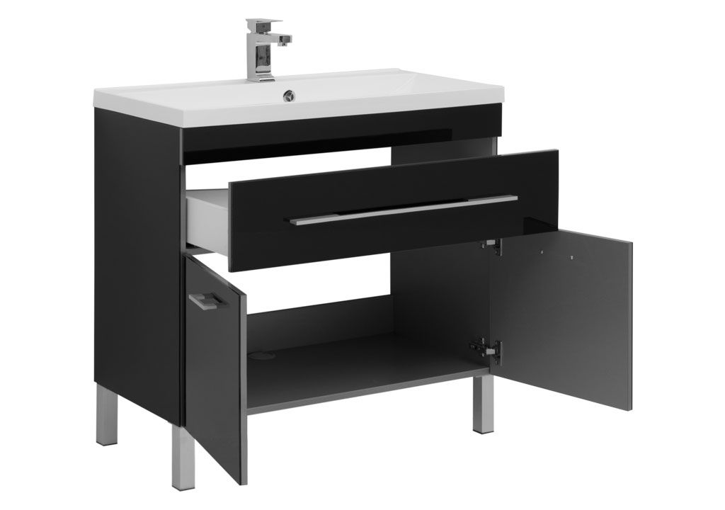 Тумба с раковиной Aquanet Верона NEW 90 черный (напольная 1 ящик 2 дверцы) 0018270900204119 - Вид №1