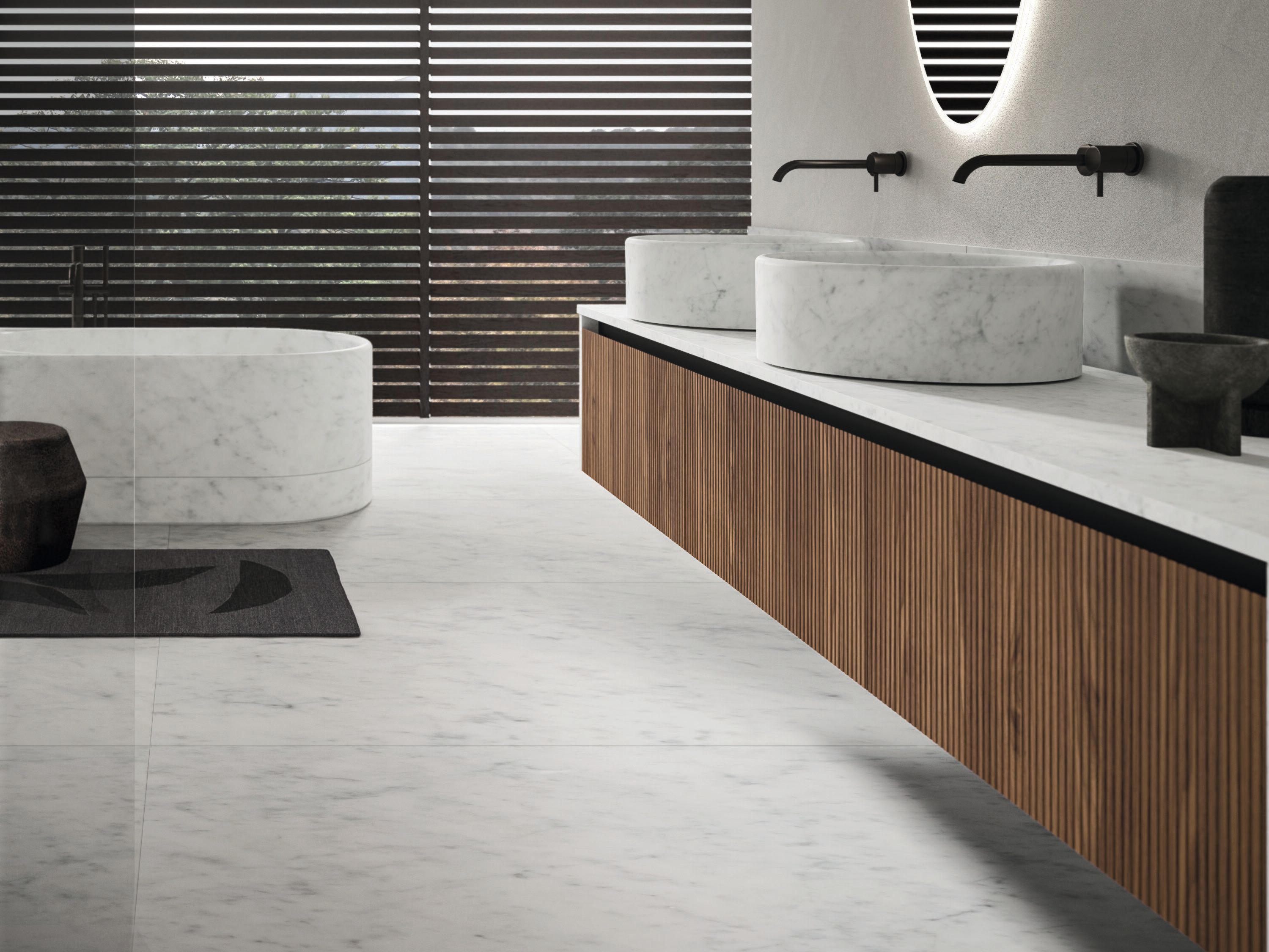 Мебель для ванной комнаты из грецкого ореха и каррарского мрамора Noorth синтез ARCH-00099679 - Вид №3