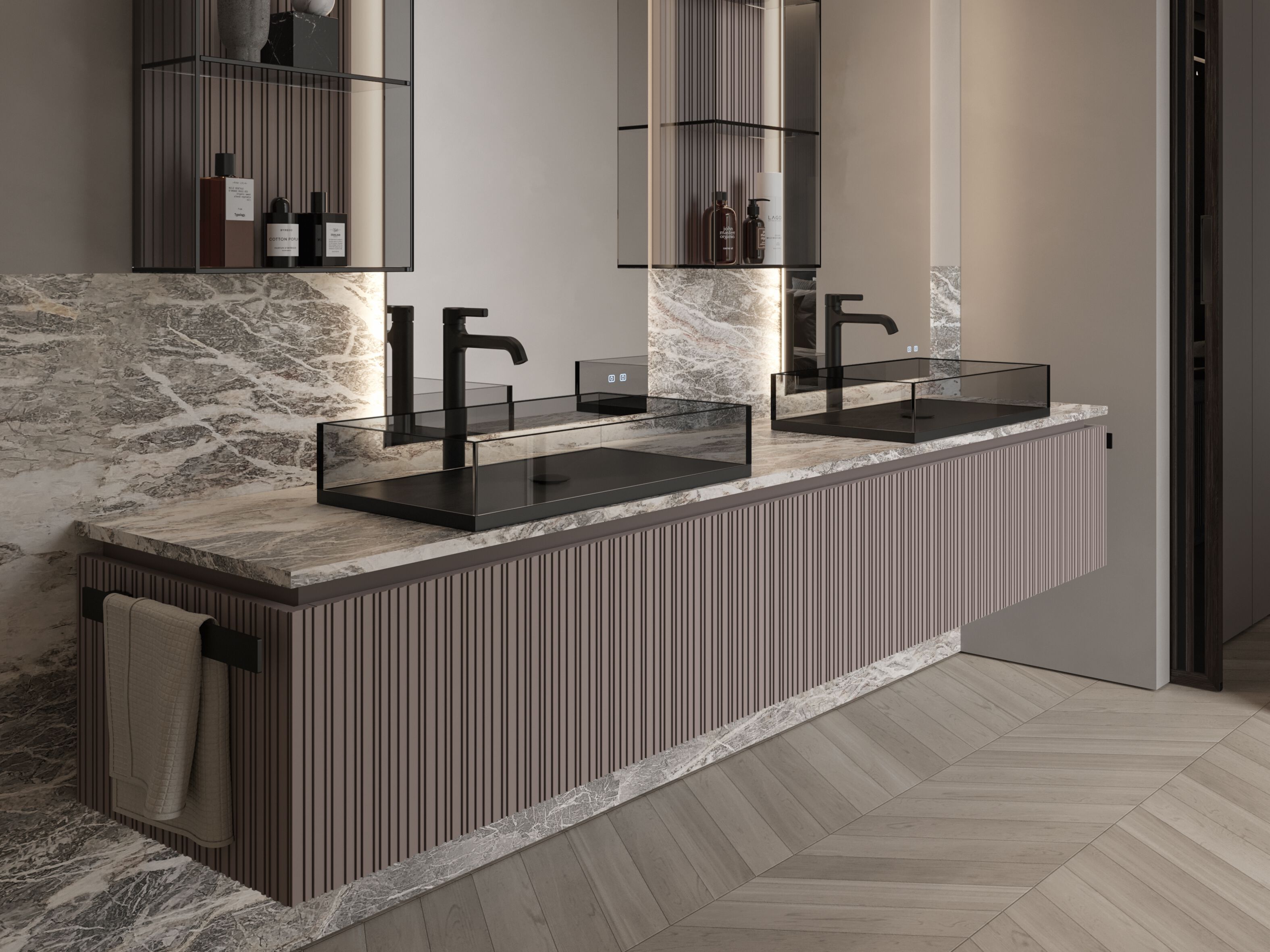 Подвесной шкаф для раковины из грецкого ореха с держателем для полотенец Ideagroup ViaCondotti ARCH-00131456