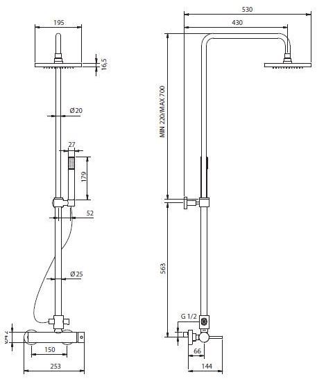 Gruppo Geromin Душевая стойка с ручным душем с верхним душем Flow 4cda3n0 - Вид №1
