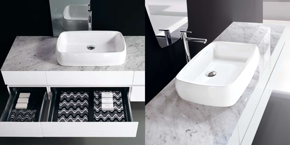 Комбинация ванной комнаты KU 56 в отделке Ring 60 Ceramic / A10 Carrara / L41 Bianco MILLDUE KUBIK KUBIK56 - Вид №3