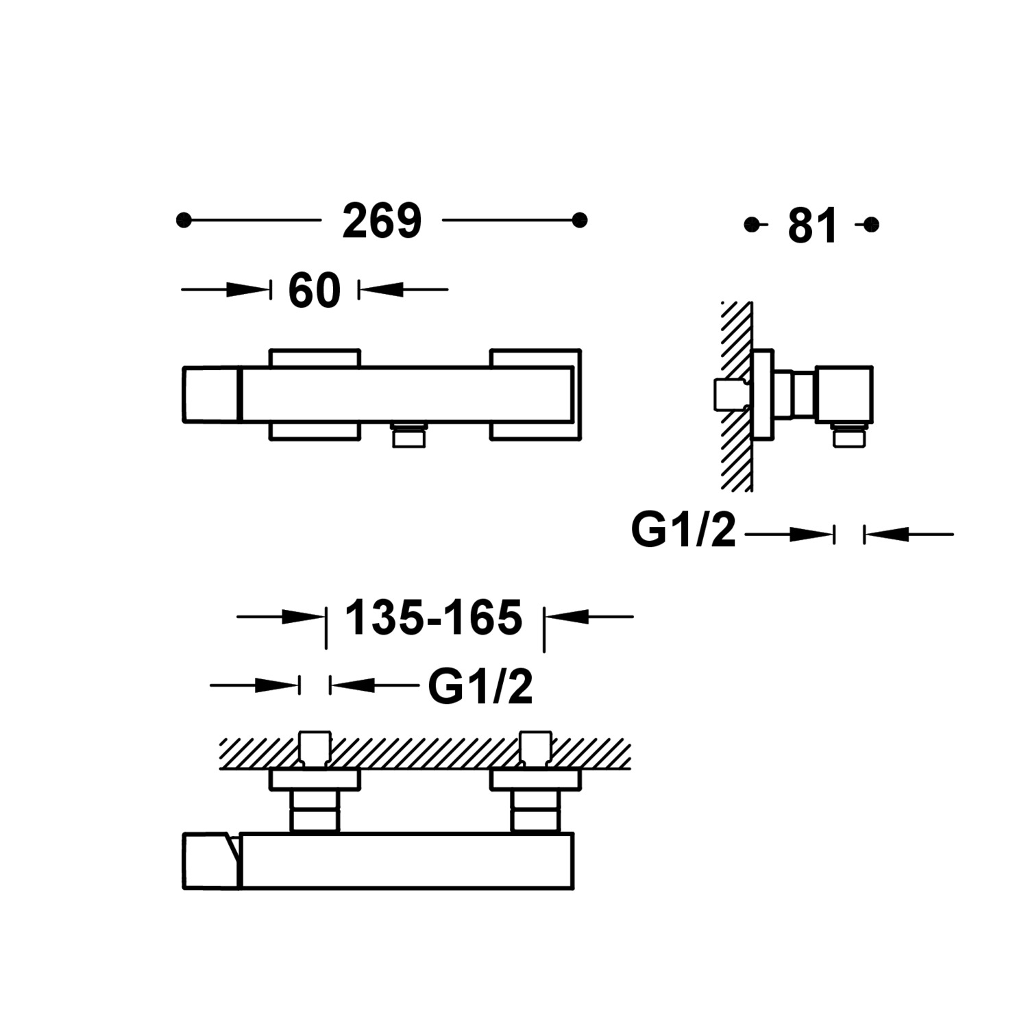 Настенный смеситель для душа CUADRO с одной ручкой -50716703 TRES  - Вид №1