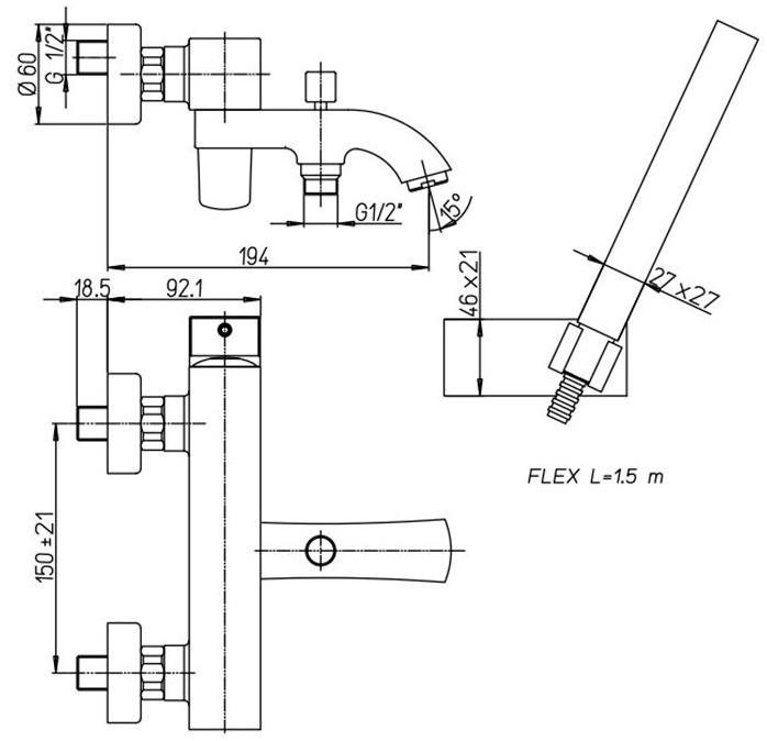 Paini Lady 89BY105KM смеситель для ванны с аксессуаром - Вид №2