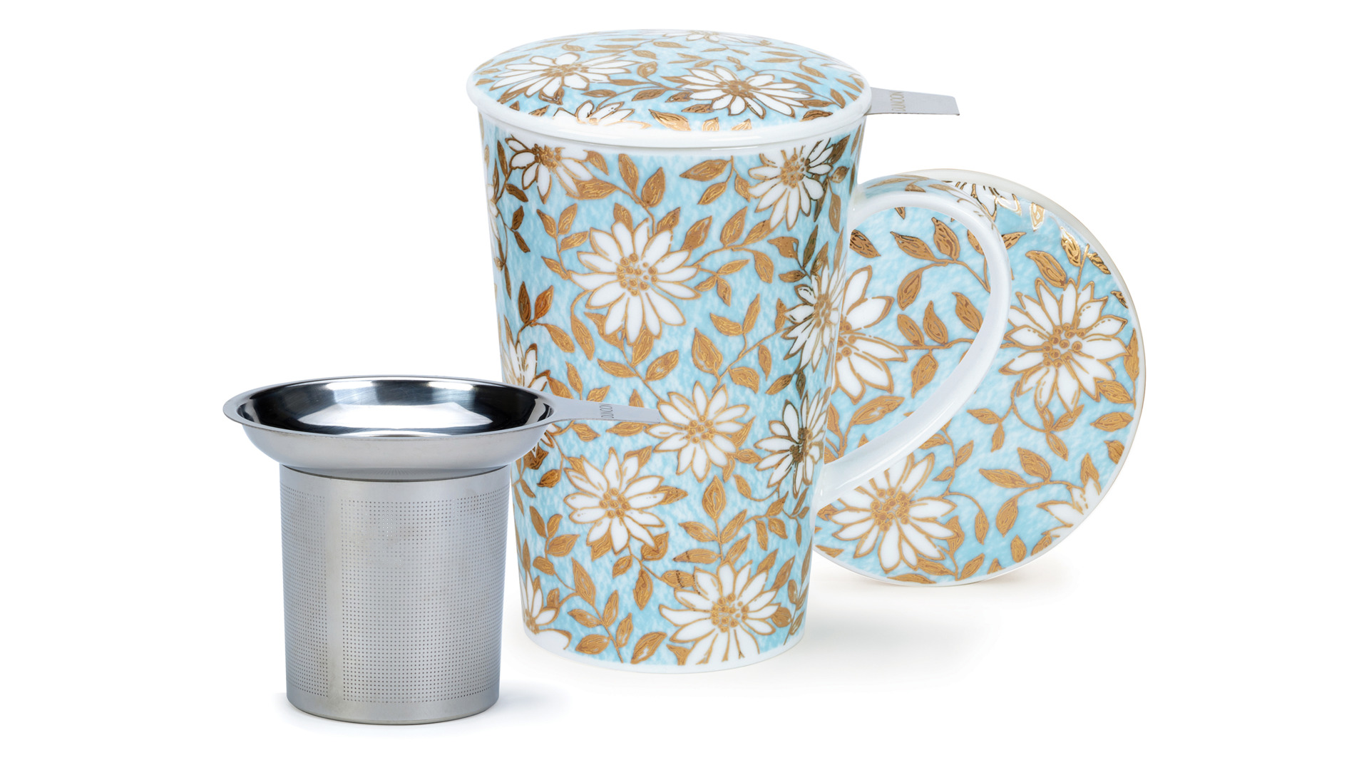 10643505 Dunoon Кружка с ситечком и крышкой Dunoon "Шетлэнд.Аква" 440мл Фарфор костяной  - Вид №1