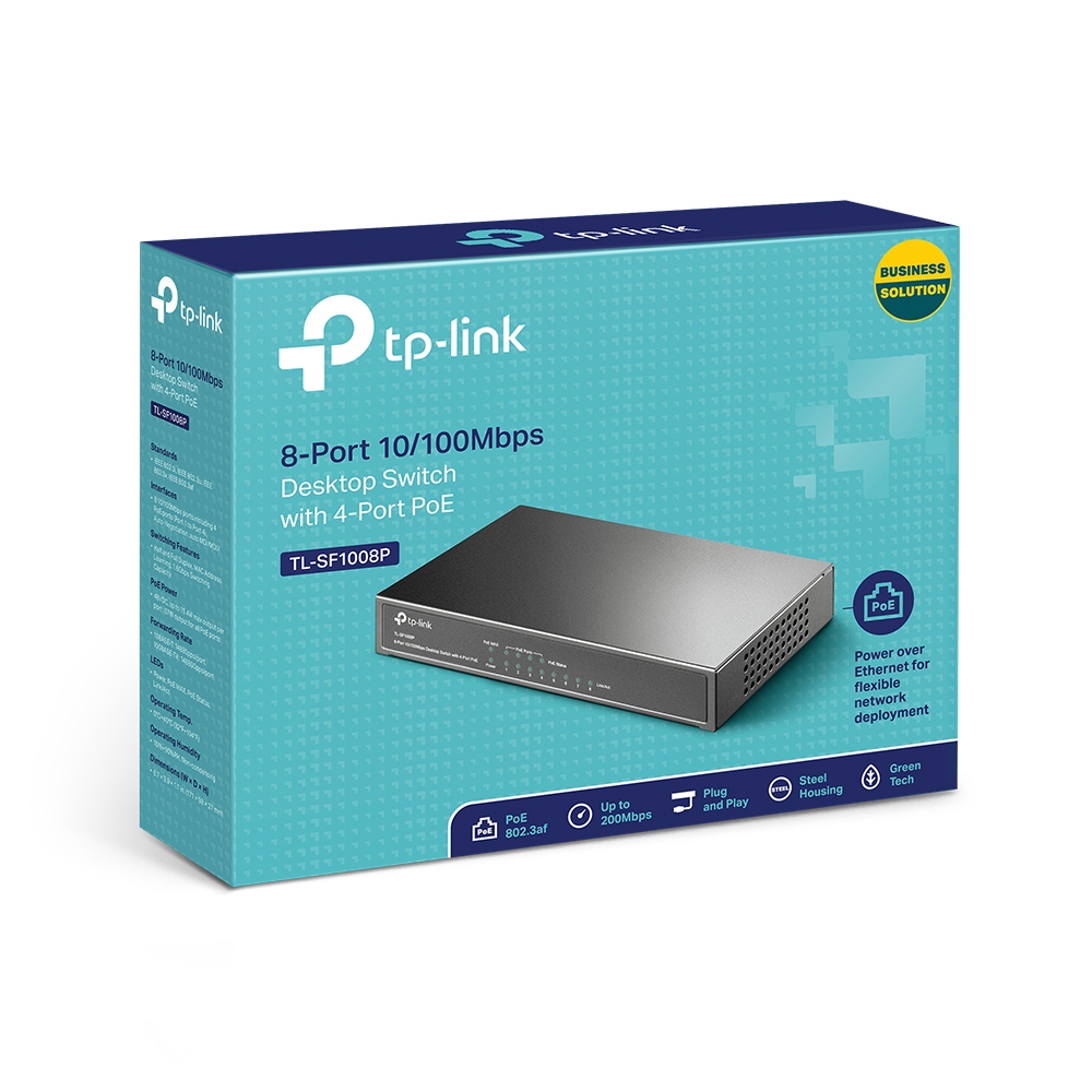 TL-SF1008P 8-port 10/100m poe switch, 8 10/100m rj45 ports including 4 poe ports, steel case TP-Link Santreyd  - Вид №4